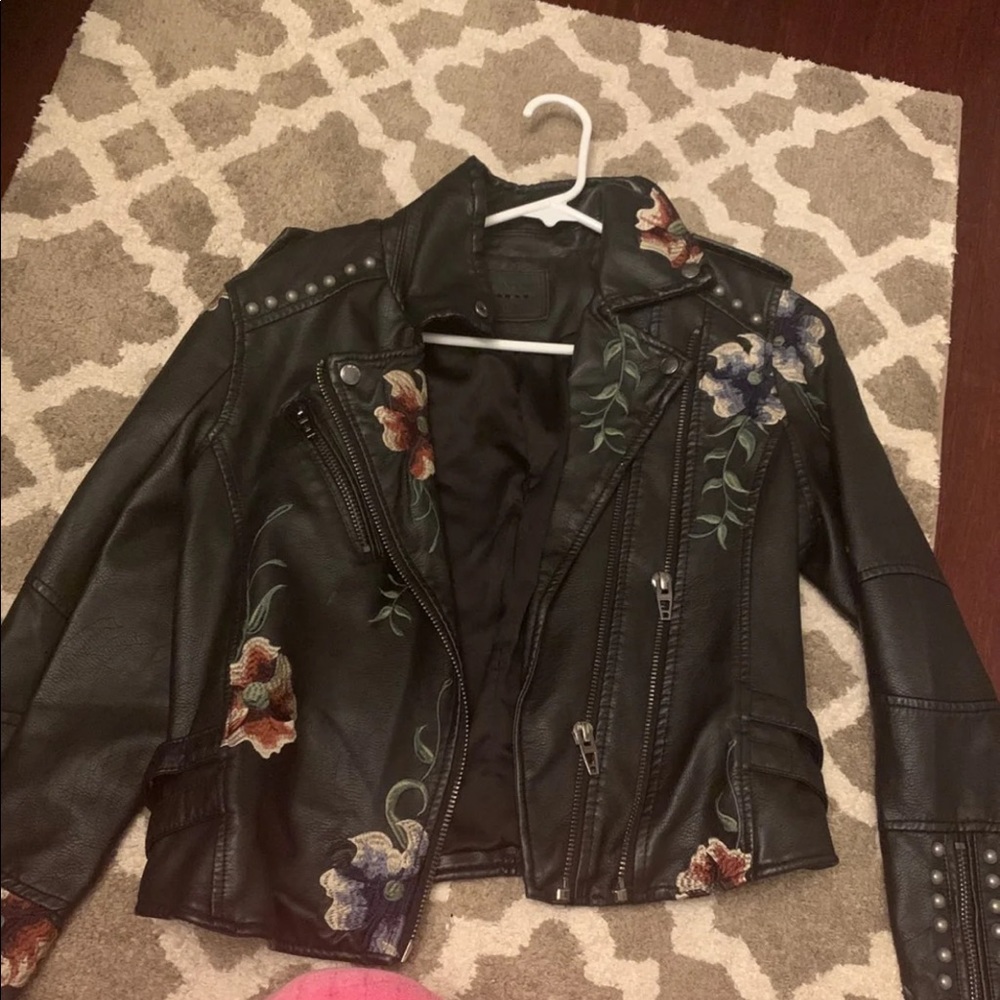 Blank nyc embroidered leather jacket